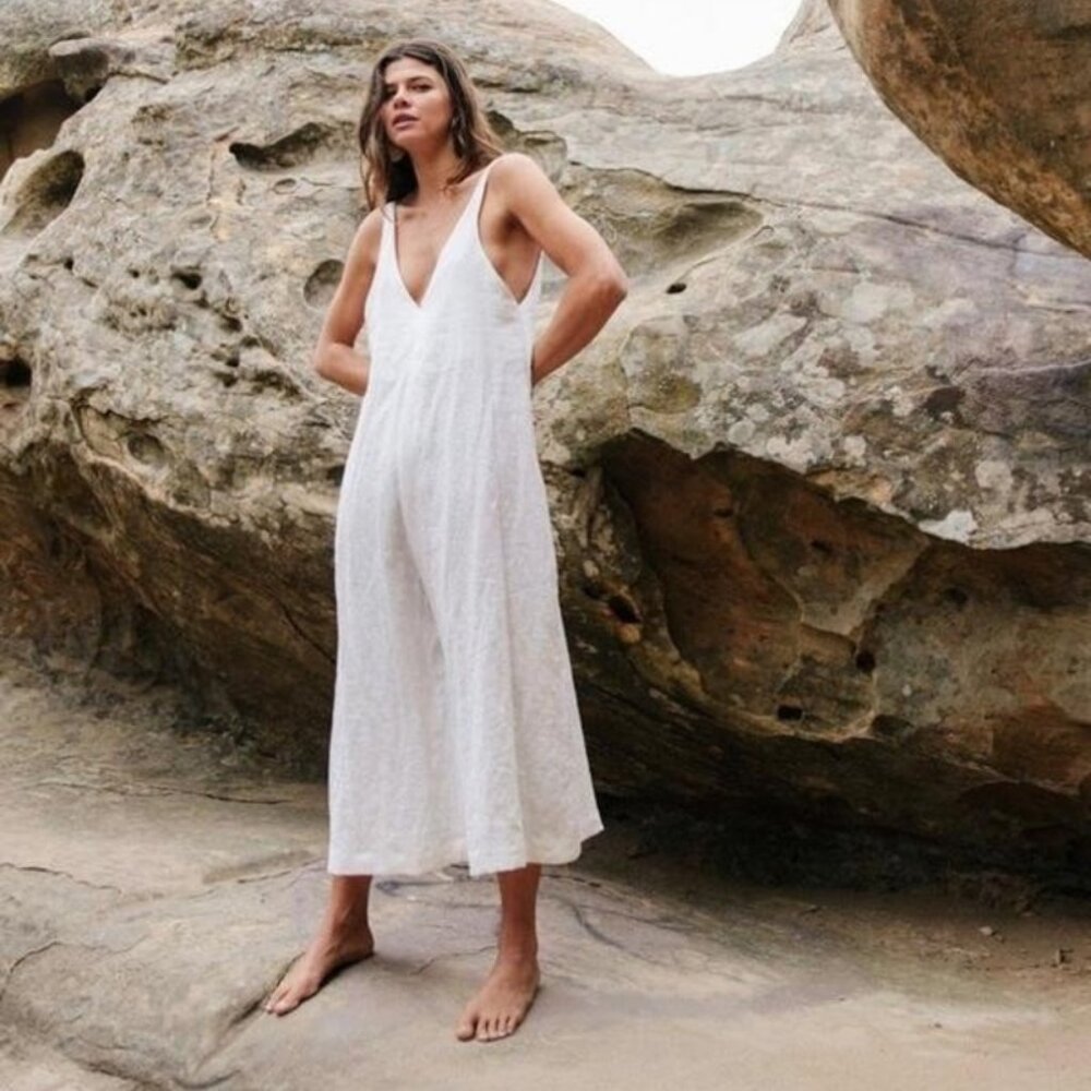 OZMA Vanessa Romper in linen natural, size small